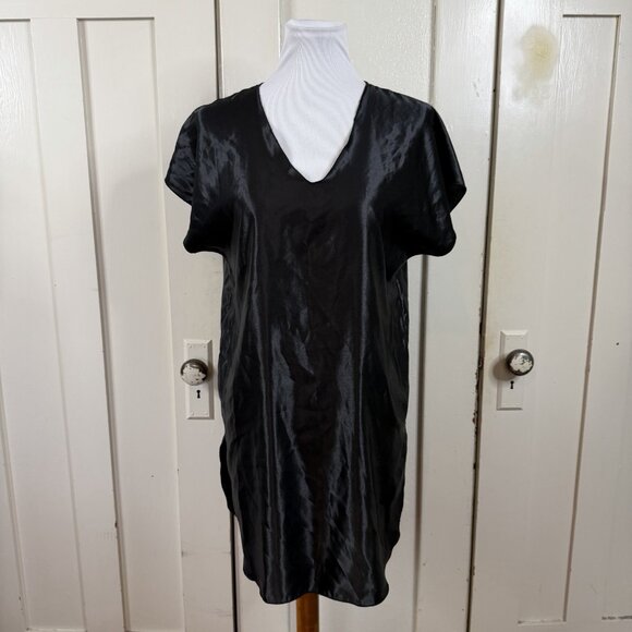 Vintage 80s Beth Michaels Black Satin Small S Mini Dress Union Made Goth - Picture 1 of 7